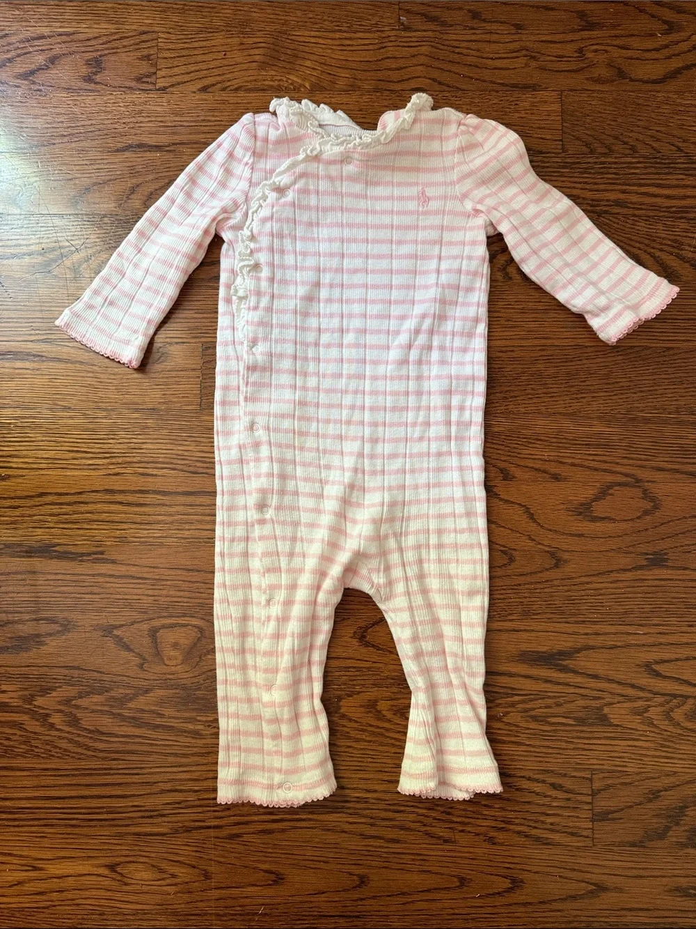 Ralph Lauren Pink & Cream Striped Ruffle-Trim One-Piece